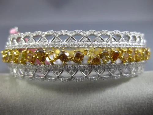 ESTATE LARGE GIA 14.44CT WHITE & INTENSE YELLOW DIAMOND 18K 2TONE GOLD BRACELET