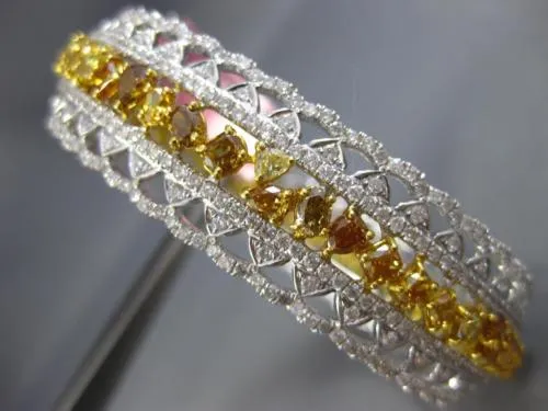 ESTATE LARGE GIA 14.44CT WHITE & INTENSE YELLOW DIAMOND 18K 2TONE GOLD BRACELET