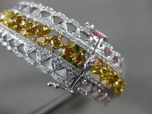 ESTATE LARGE GIA 14.44CT WHITE & INTENSE YELLOW DIAMOND 18K 2TONE GOLD BRACELET