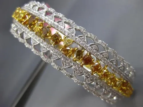 ESTATE LARGE GIA 14.44CT WHITE & INTENSE YELLOW DIAMOND 18K 2TONE GOLD BRACELET