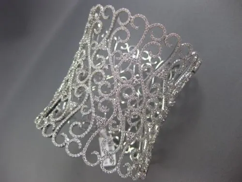 ESTATE MASSIVE 10.15CT DIAMOND 18K WHITE GOLD OPEN FILIGREE PAVE BANGLE BRACELET