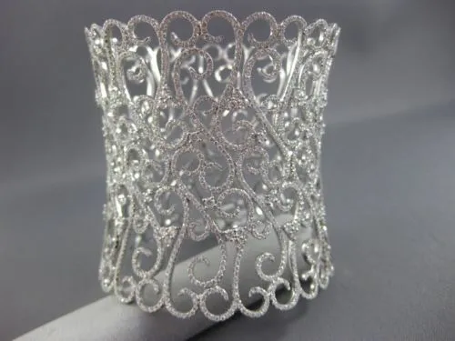 ESTATE MASSIVE 10.15CT DIAMOND 18K WHITE GOLD OPEN FILIGREE PAVE BANGLE BRACELET