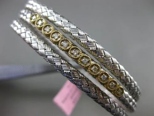 ESTATE WIDE .30CT DIAMOND 14KT WHITE & YELLOW GOLD MESH FILIGREE BANGLE BRACELET