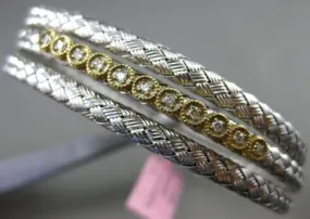 ESTATE WIDE .30CT DIAMOND 14KT WHITE & YELLOW GOLD MESH FILIGREE BANGLE BRACELET