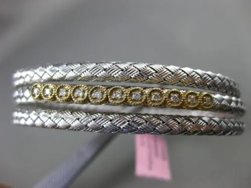 ESTATE WIDE .30CT DIAMOND 14KT WHITE & YELLOW GOLD MESH FILIGREE BANGLE BRACELET