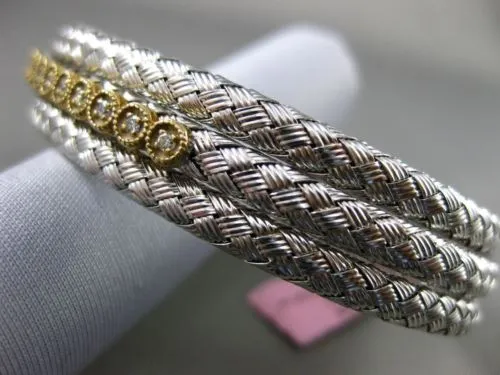 ESTATE WIDE .30CT DIAMOND 14KT WHITE & YELLOW GOLD MESH FILIGREE BANGLE BRACELET