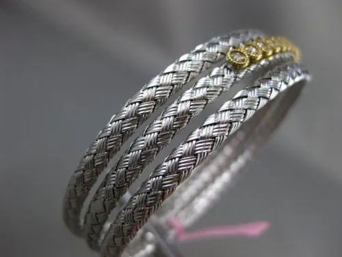 ESTATE WIDE .30CT DIAMOND 14KT WHITE & YELLOW GOLD MESH FILIGREE BANGLE BRACELET