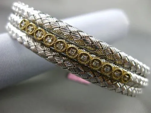 ESTATE WIDE .30CT DIAMOND 14KT WHITE & YELLOW GOLD MESH FILIGREE BANGLE BRACELET