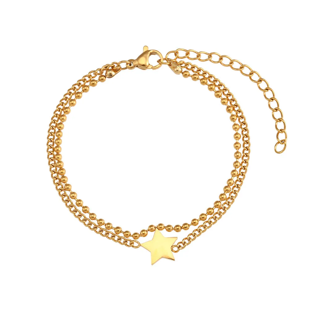 Euramerican Ins Fashion Beads Twist Chain Double Layer Five Pointed Star Bracelet