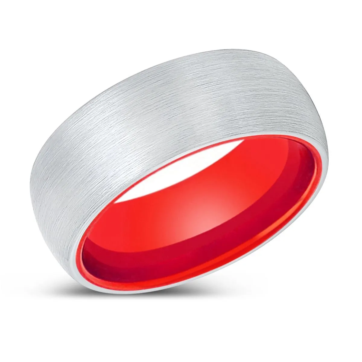 EXALTED | Red Ring, White Tungsten Ring, Brushed, Domed