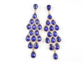 Fancy Elegant Long Chandelier Style Gold Tone Sapphire Color Fashion Earrings