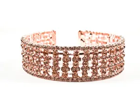 Fancy Multi Row Semi Open Design Pink Gold Tone Cuff Fashion Bangle