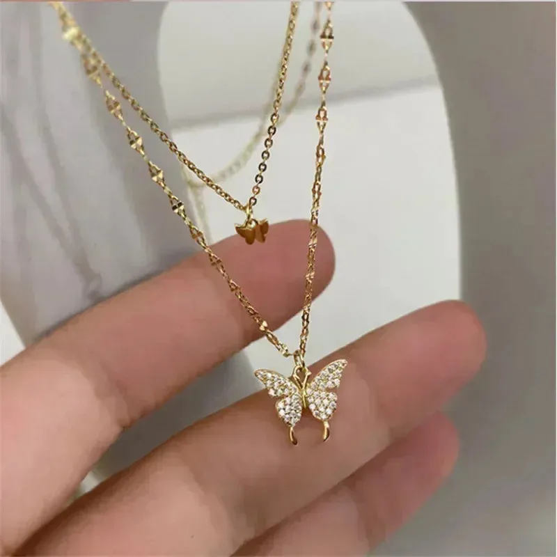 Fashion Women Crystal Zircon Pendant Necklace for Women Girl Crystal Chain Necklace Punk Party Jewelry butterfly necklace