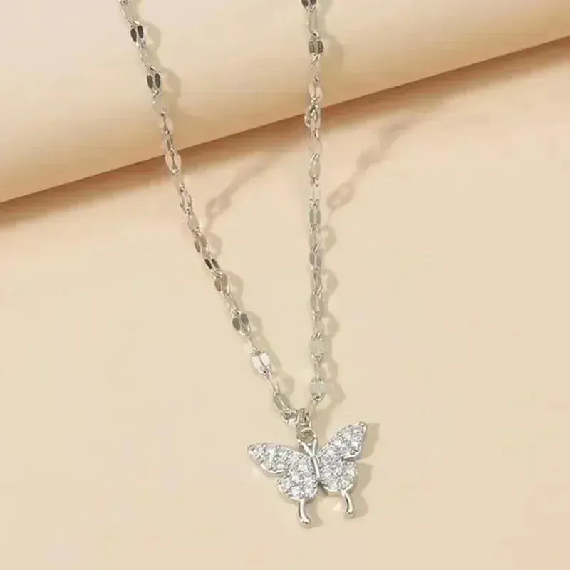 Fashion Women Crystal Zircon Pendant Necklace for Women Girl Crystal Chain Necklace Punk Party Jewelry butterfly necklace