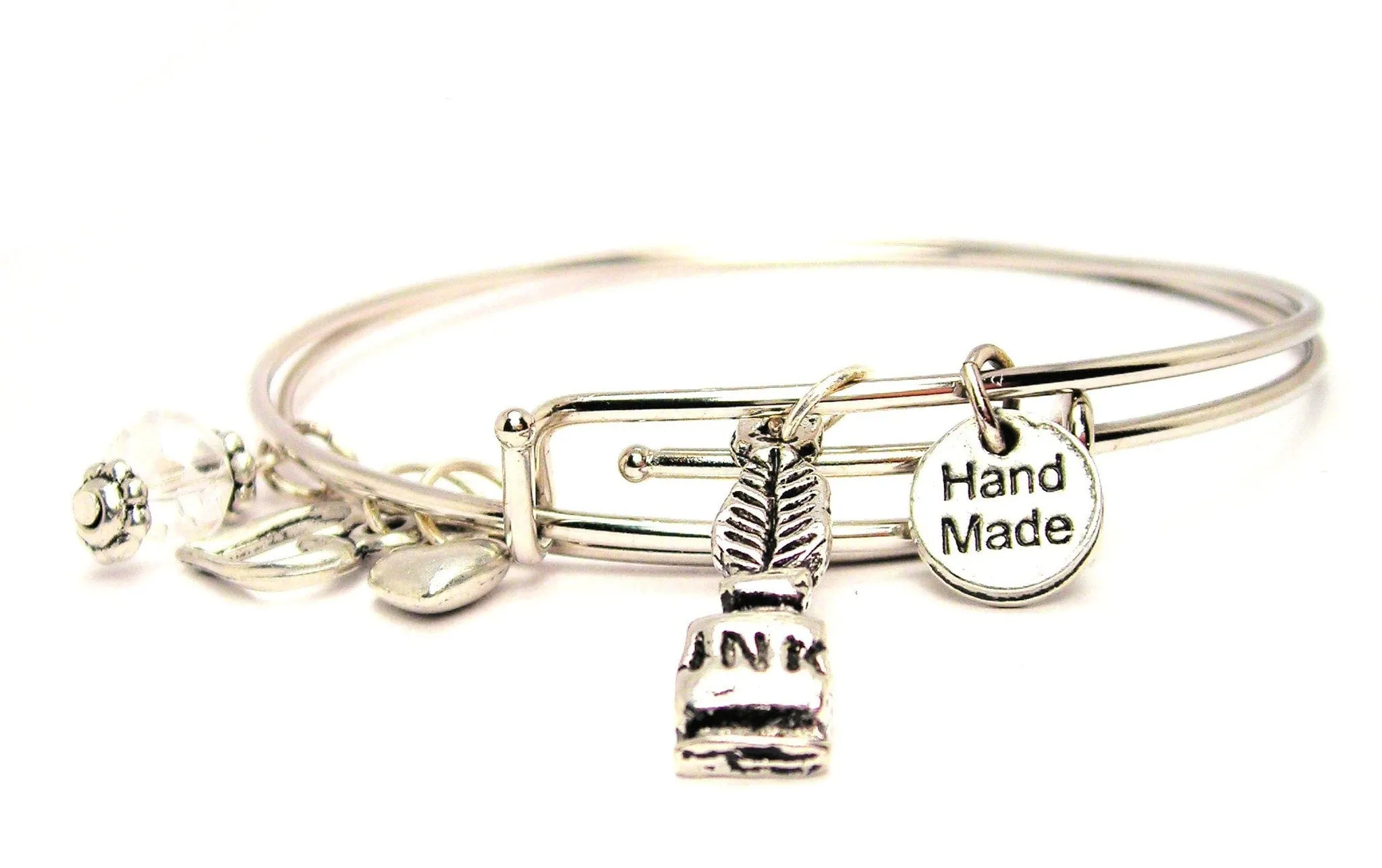 Feather Quill And Inkwell Expandable Bangle Bracelet Set