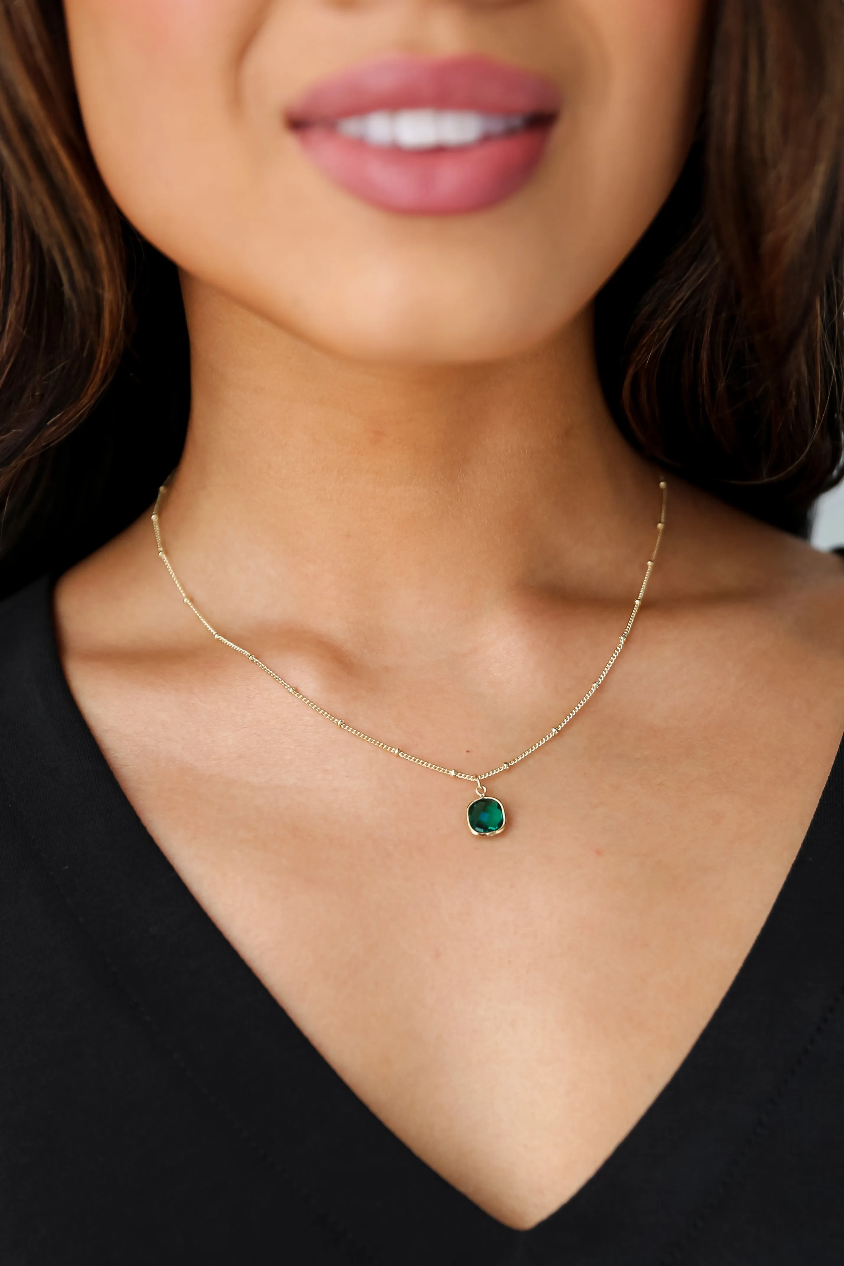 FINAL SALE - Cara Gold Emerald Charm Necklace