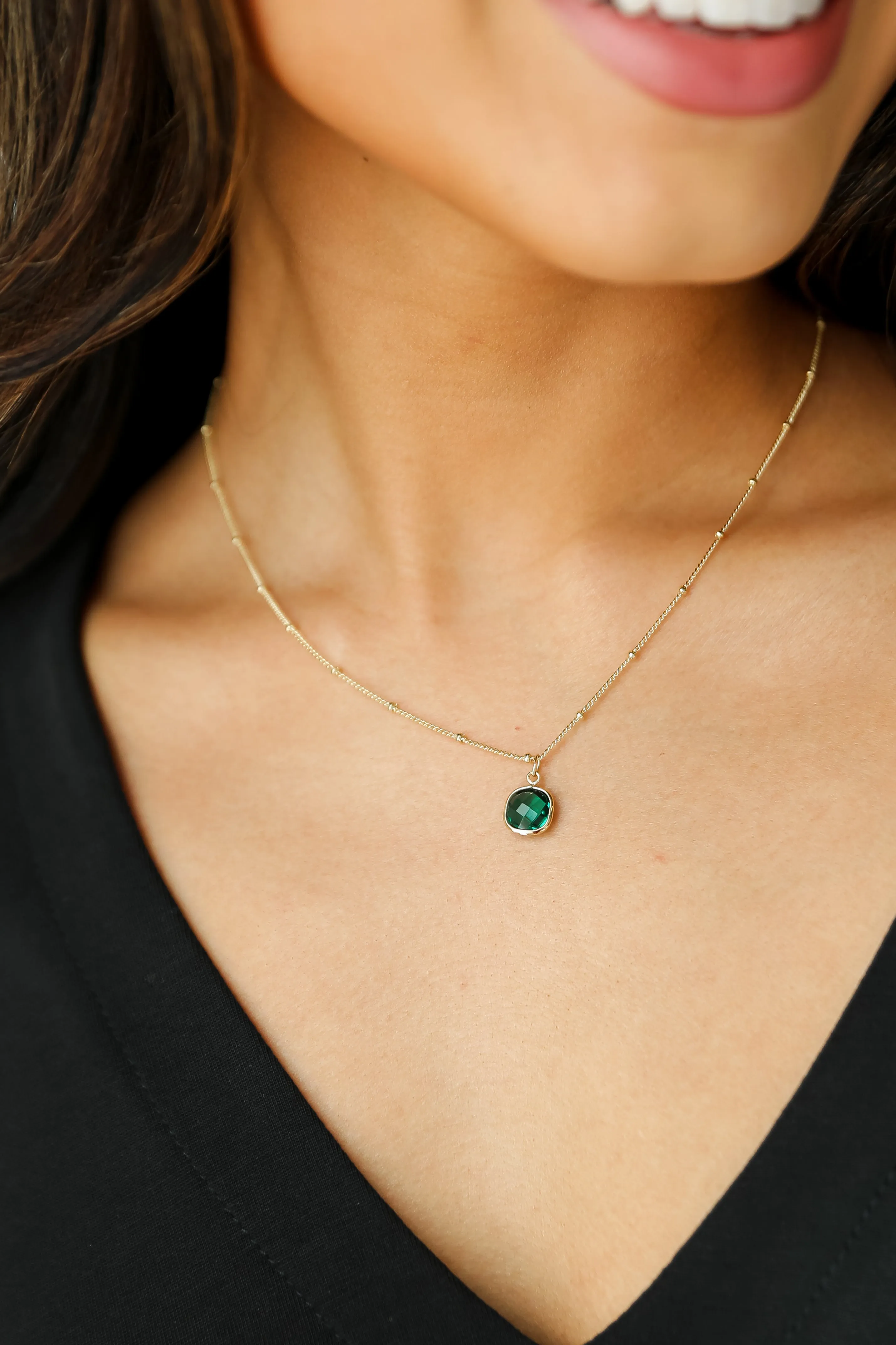 FINAL SALE - Cara Gold Emerald Charm Necklace