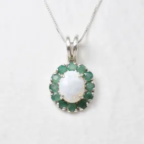 Flower Opal Necklace - Victorian Opal Necklace - Genuine Emerald Pendant