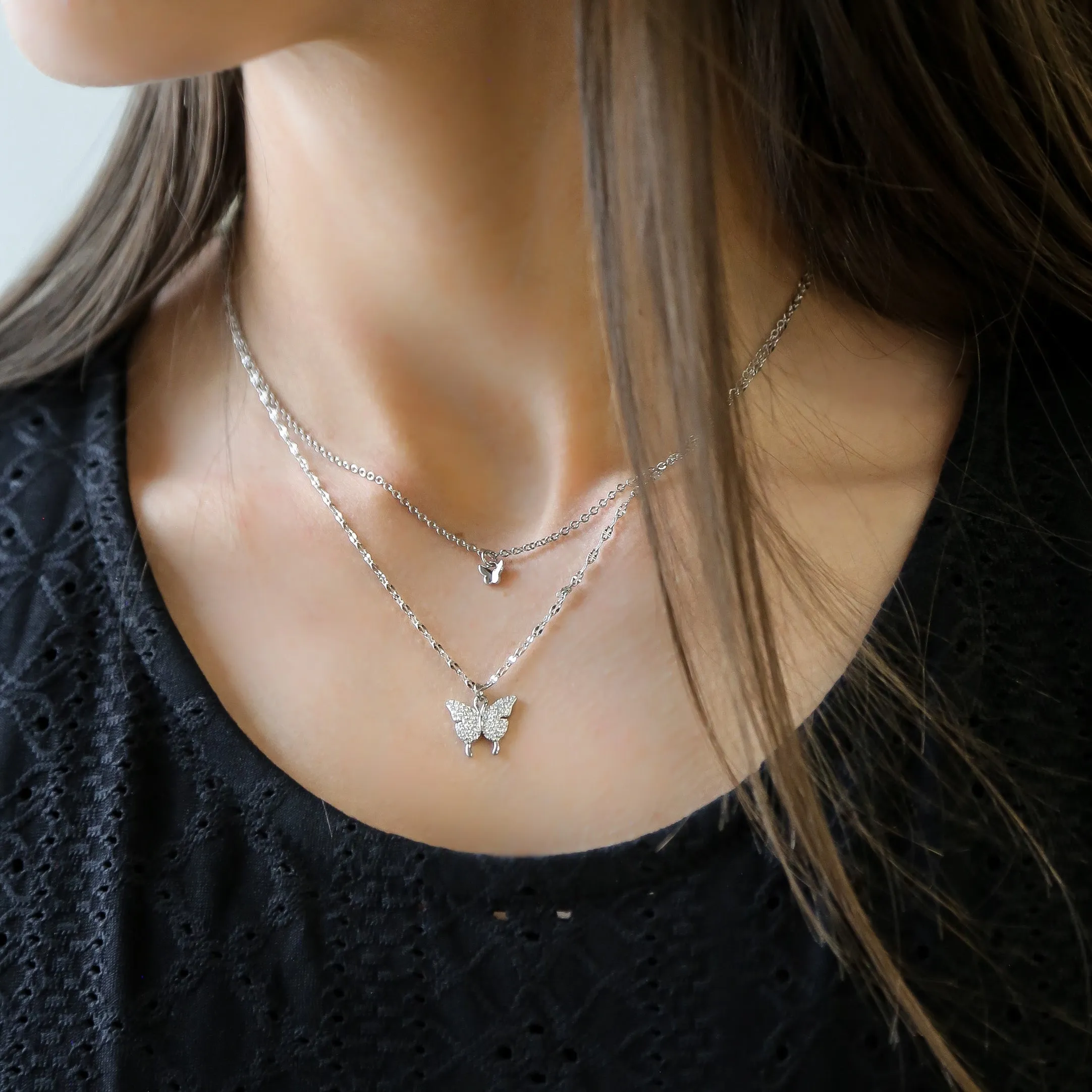 FLUTTER | Sterling Silver Zircon Butterfly Necklace