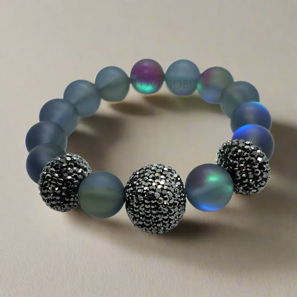 Frosted Quartz Labradorite Stretch Bead Bracelet for Women