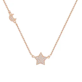 Full Zircon Star Pendant with Moon Silver Necklace for Women