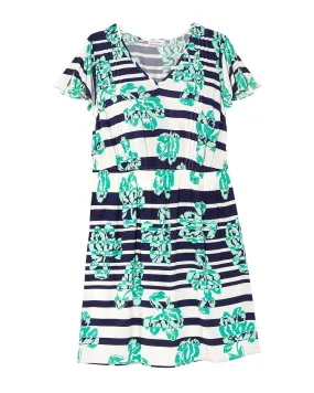 Gardenia Short Flutter Sleeve Dress | Navy / Kelly Green