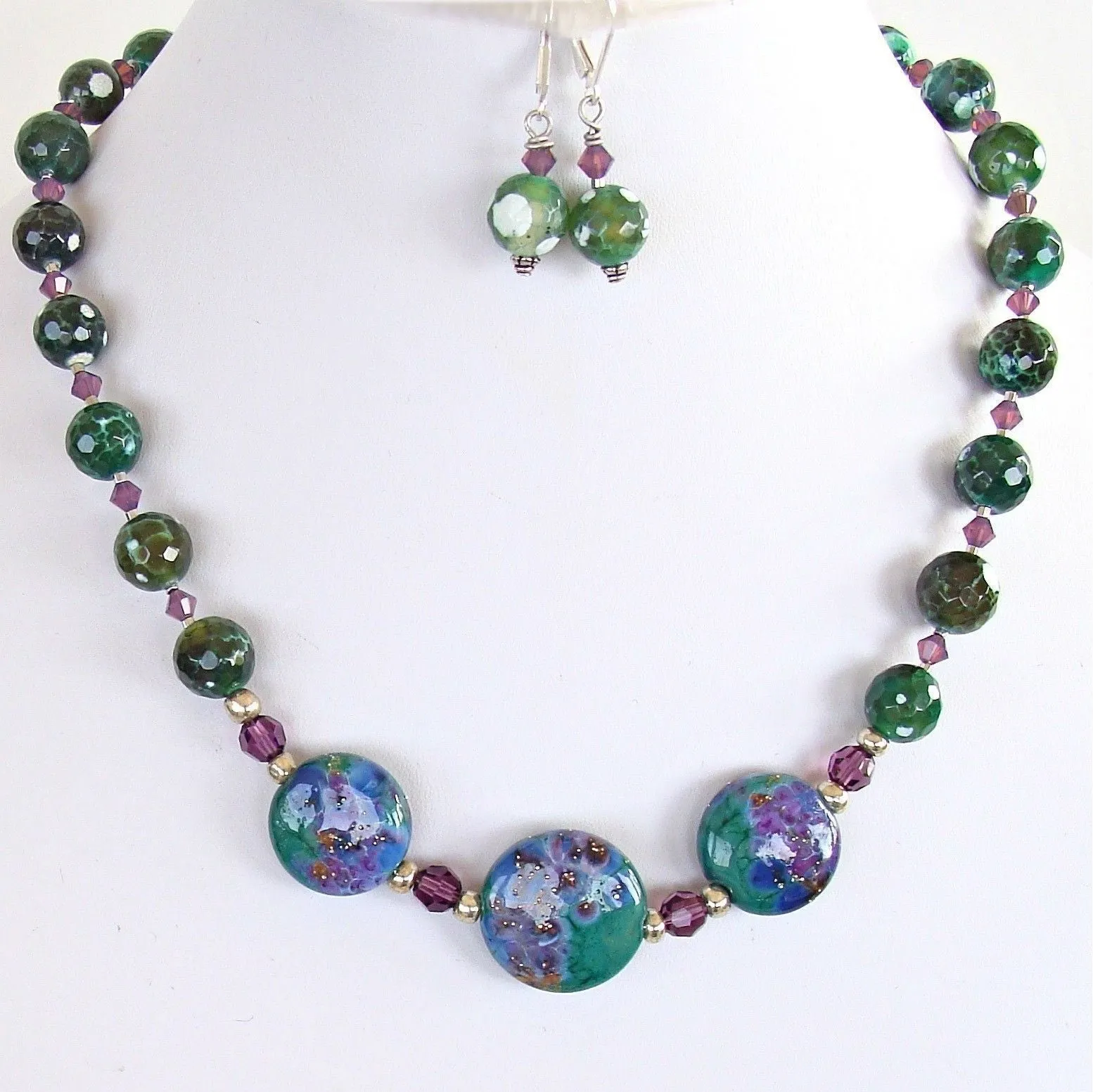 Genesis: 17" Lampwork Focal Beads and Crackled Agate Necklace Set