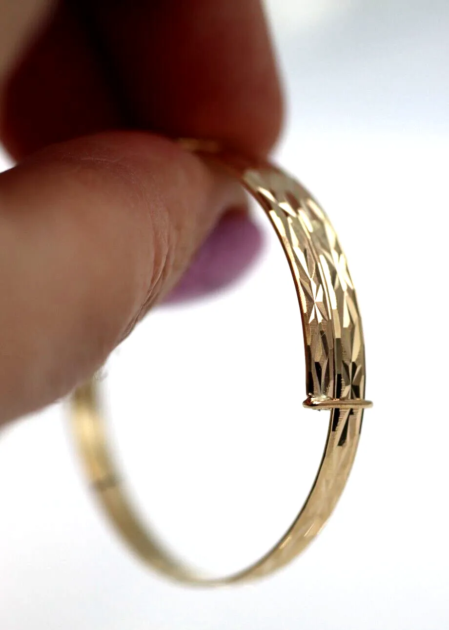 Genuine 9ct Yellow Gold 3.7mm wide Adjustable Engraved Baby Bangle