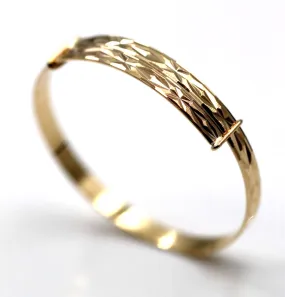 Genuine 9ct Yellow Gold 3.7mm wide Adjustable Engraved Baby Bangle