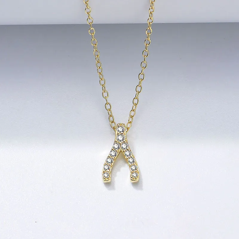 Geometric Herringbone with Zircon Pendant Sterling Silver Necklace for Women