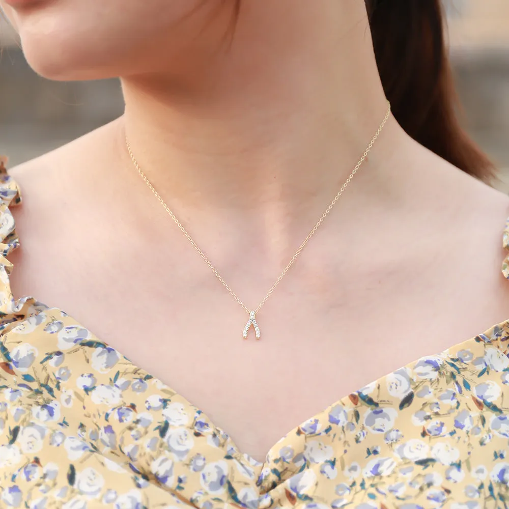 Geometric Herringbone with Zircon Pendant Sterling Silver Necklace for Women