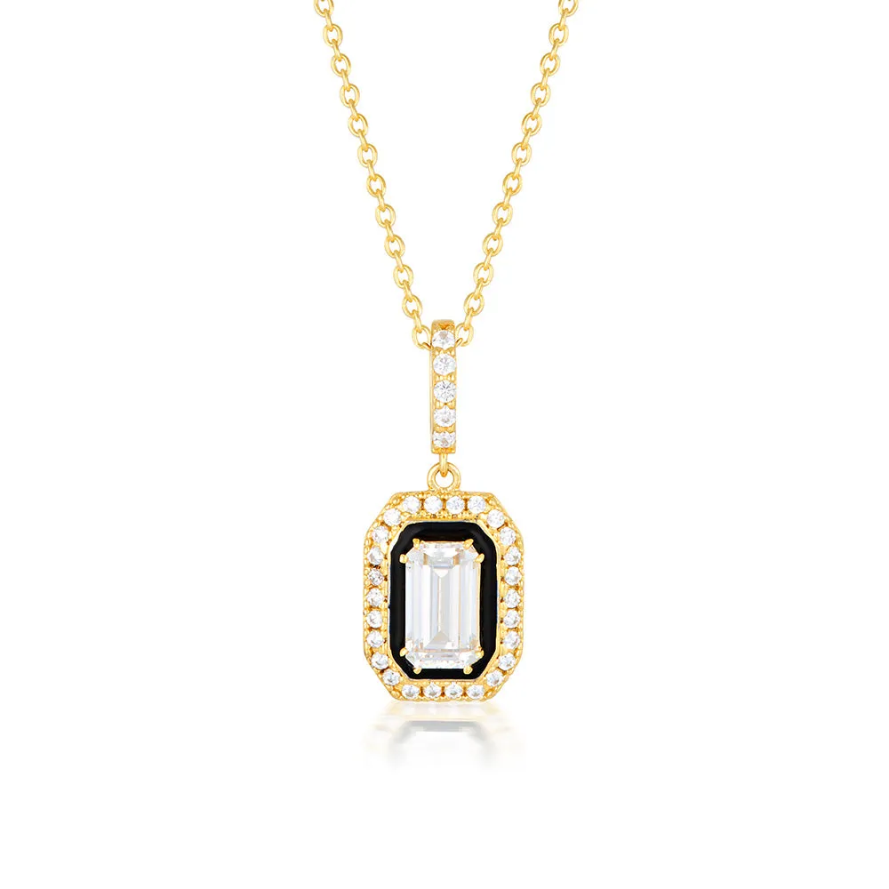 Georgini Reflection Gold Plated Sterling Silver   Black Retrospect Pendant With Chain