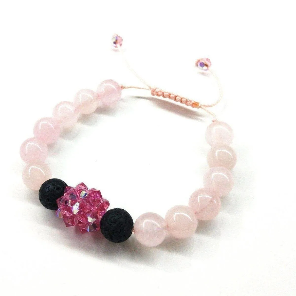 Glamorous Adjustable Rose Quartz Gemstone Crystal Lava Rock Bracelet