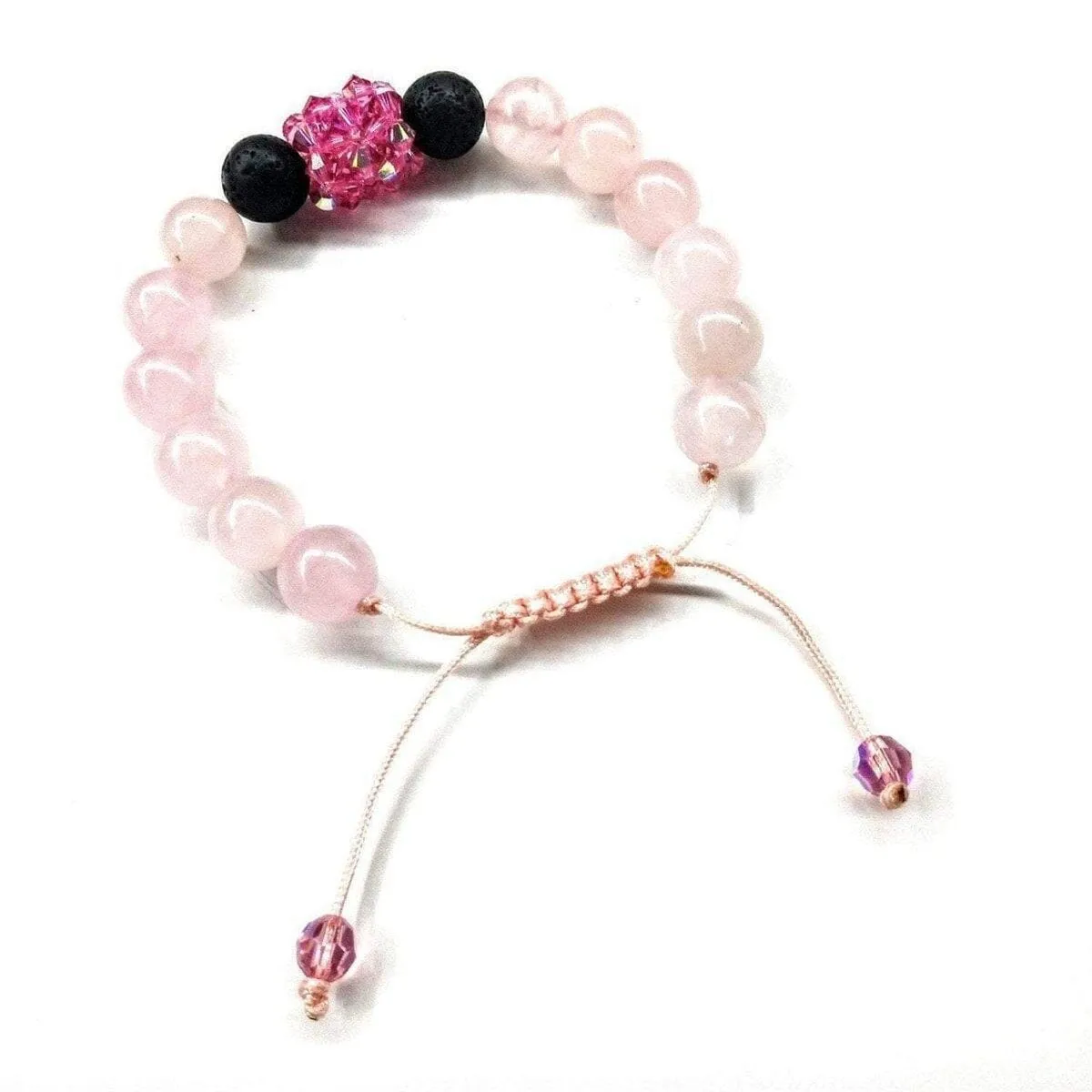 Glamorous Adjustable Rose Quartz Gemstone Crystal Lava Rock Bracelet