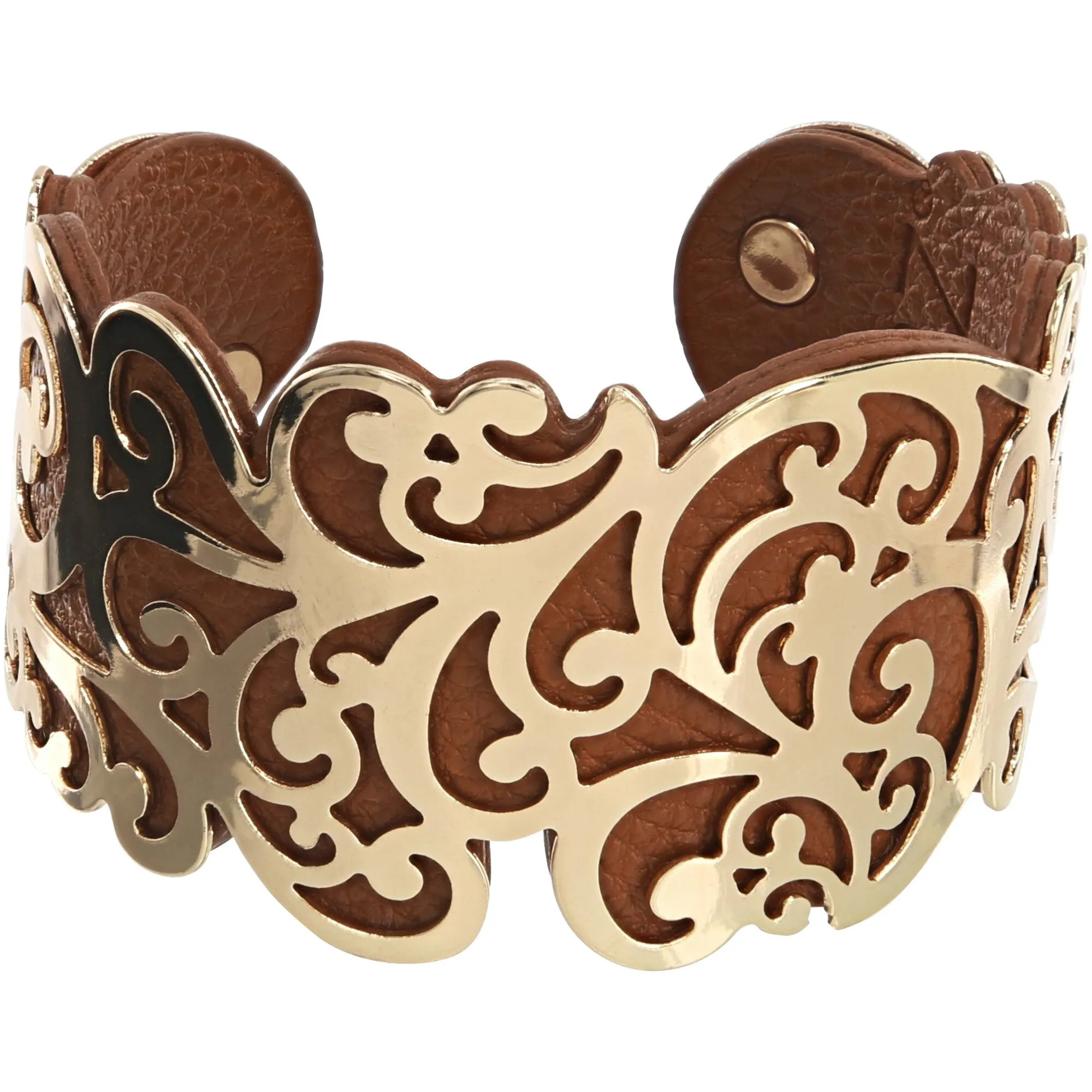 Gold & Tan 1.5" Flourish Cuff Bracelet