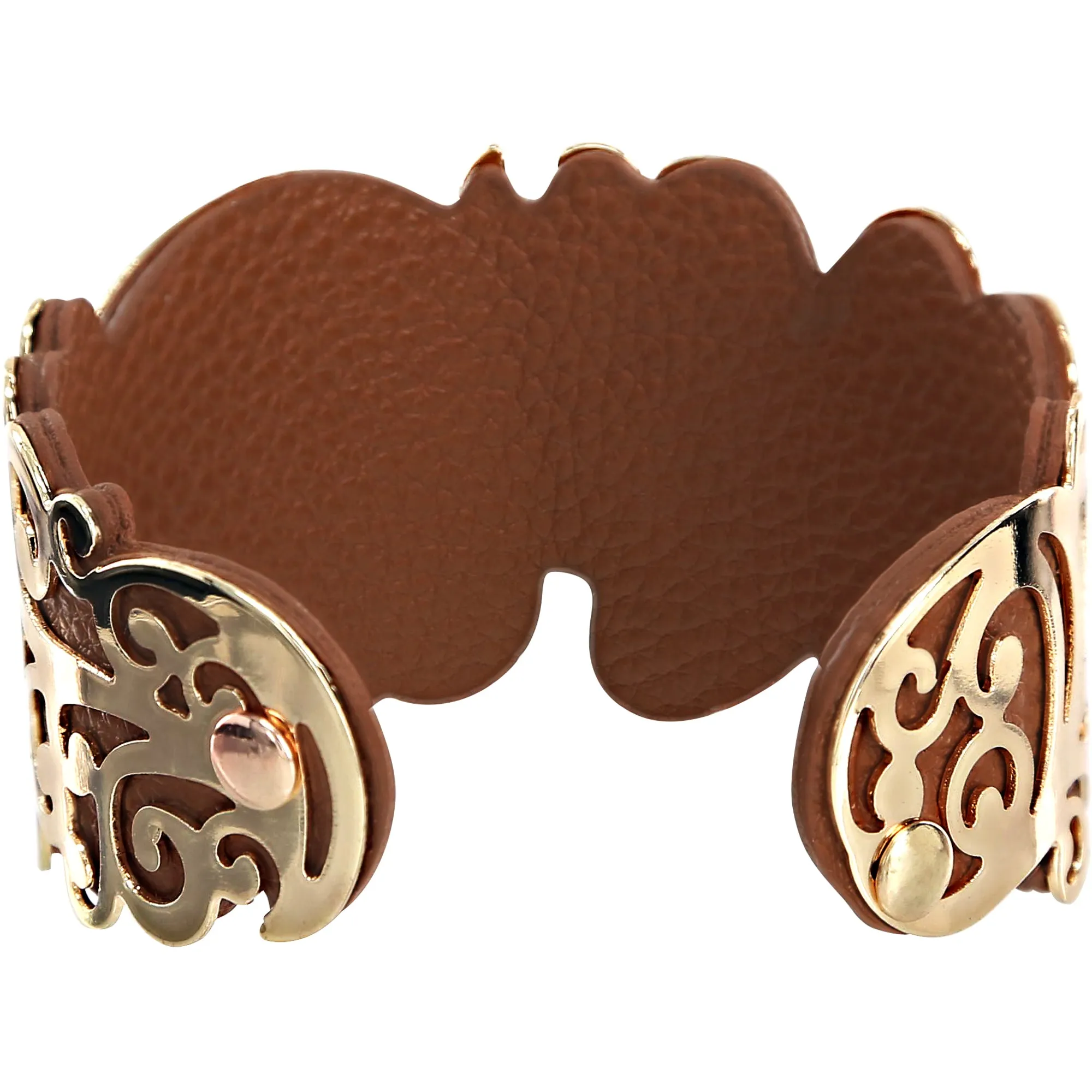 Gold & Tan 1.5" Flourish Cuff Bracelet