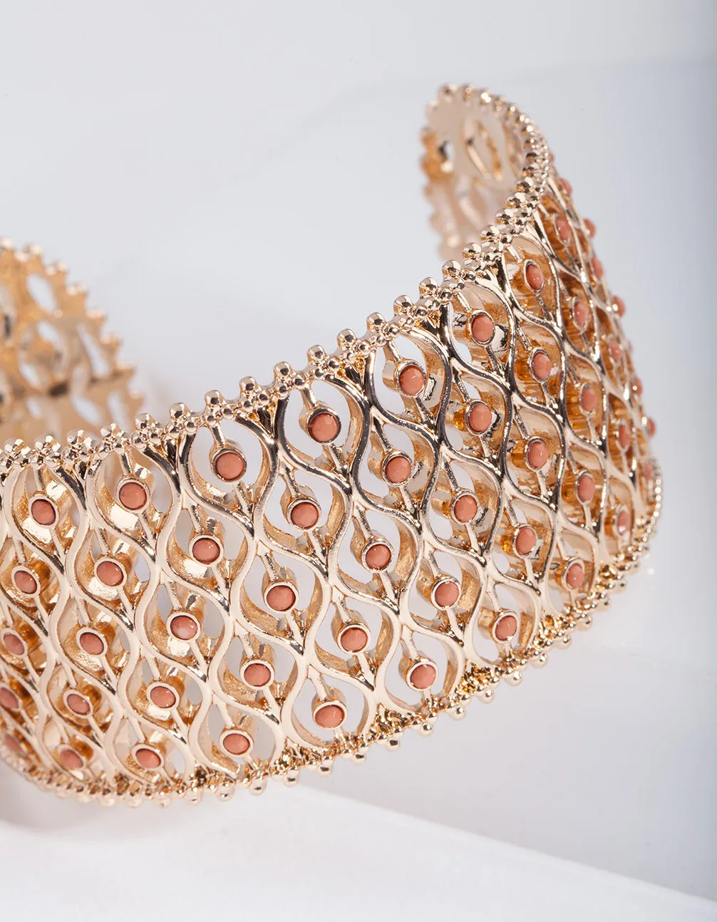 Gold Brown Lattice Stone Cuff Bangle