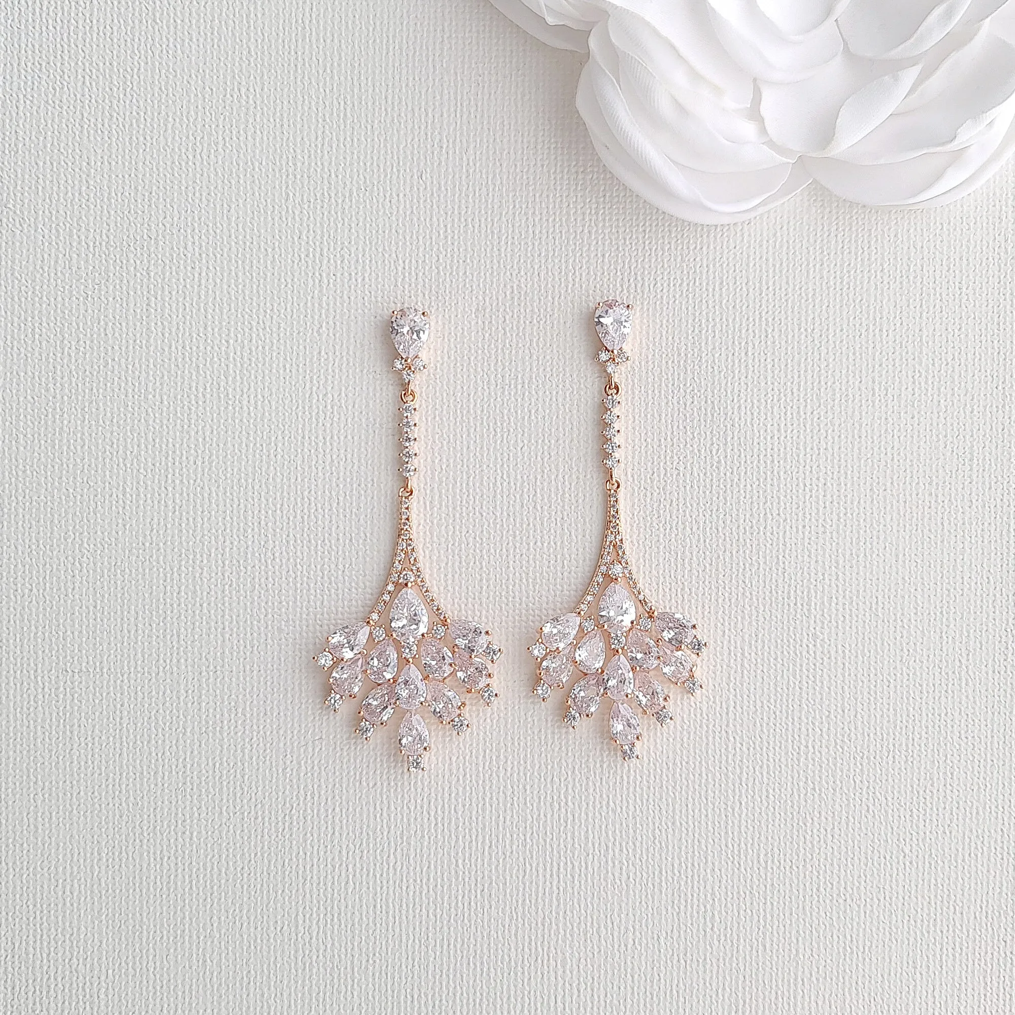 Gold Chandelier Drop Earrings for Weddings and Reception-Yana