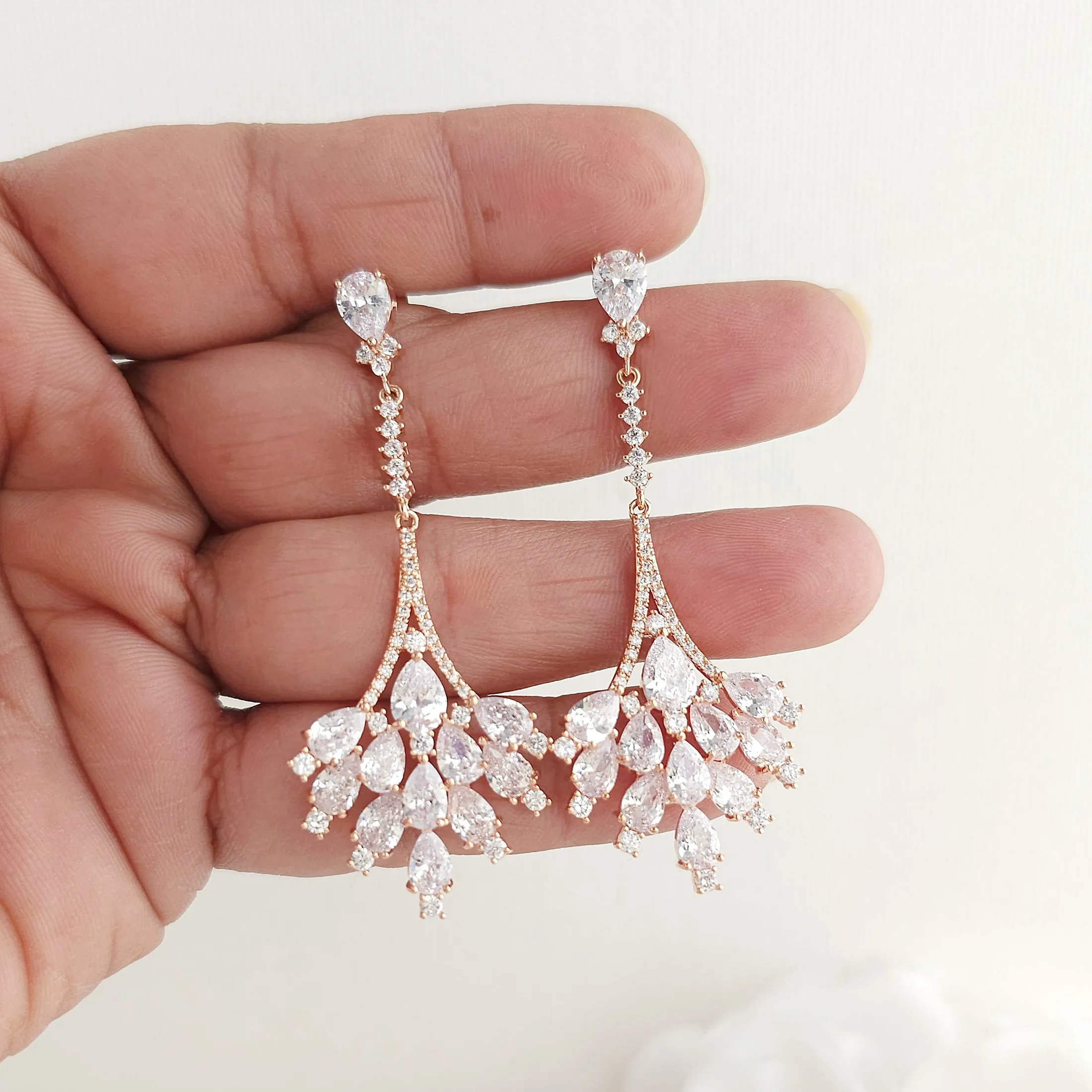 Gold Chandelier Drop Earrings for Weddings and Reception-Yana