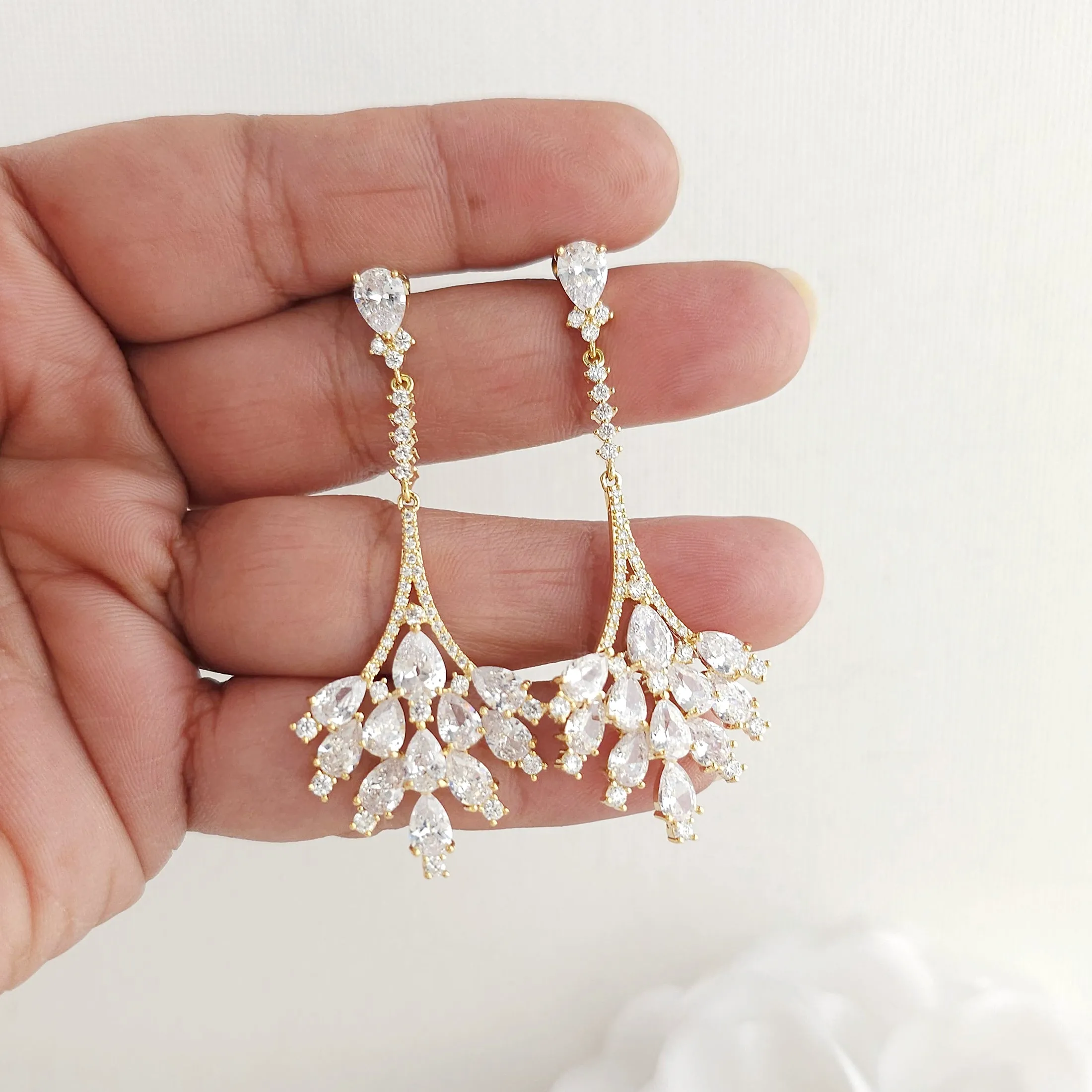 Gold Chandelier Drop Earrings for Weddings and Reception-Yana