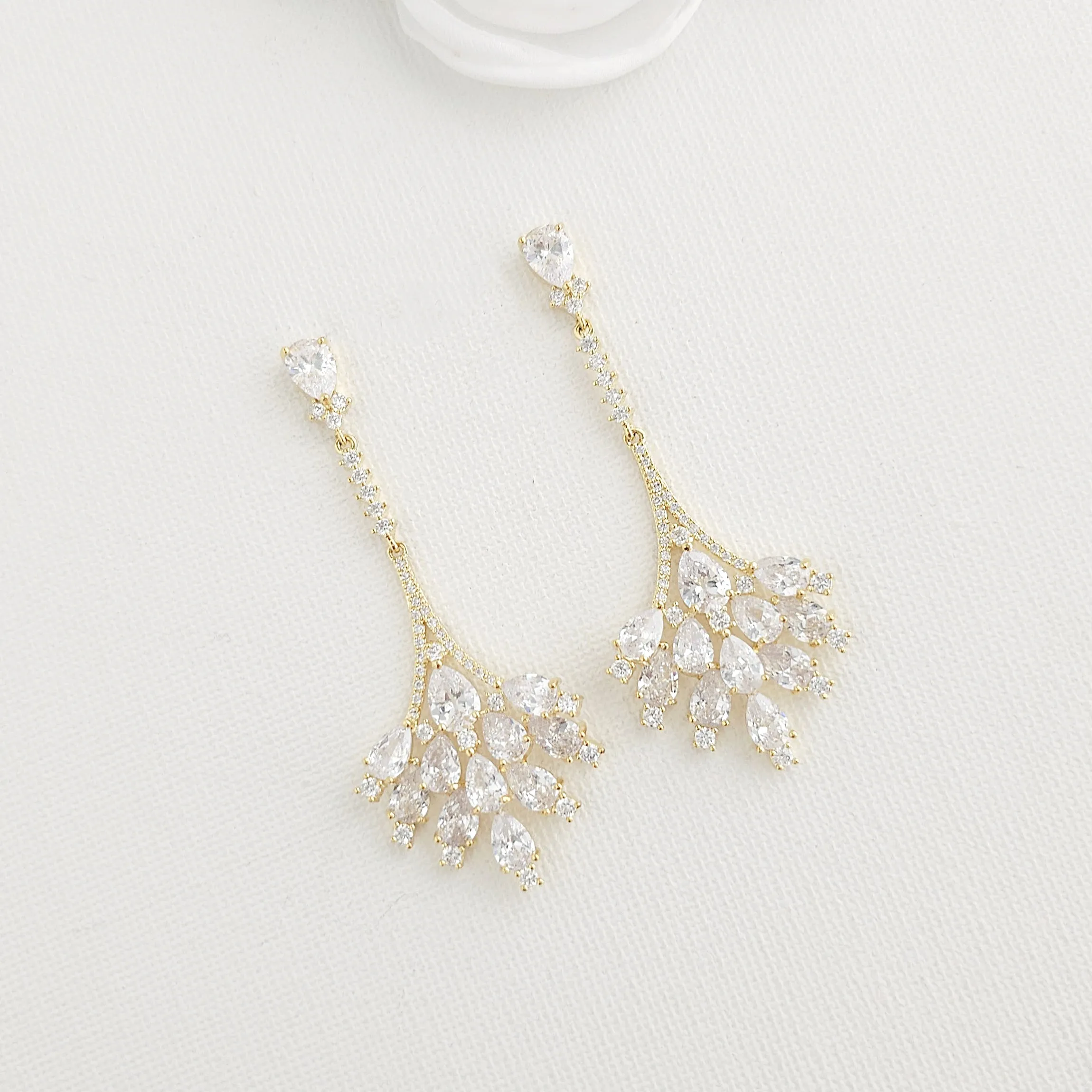 Gold Chandelier Drop Earrings for Weddings and Reception-Yana