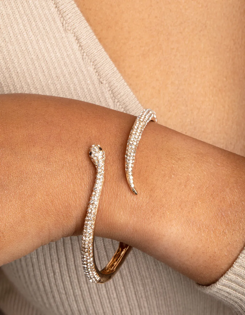 Gold Diamante Snake Hinge Bracelet