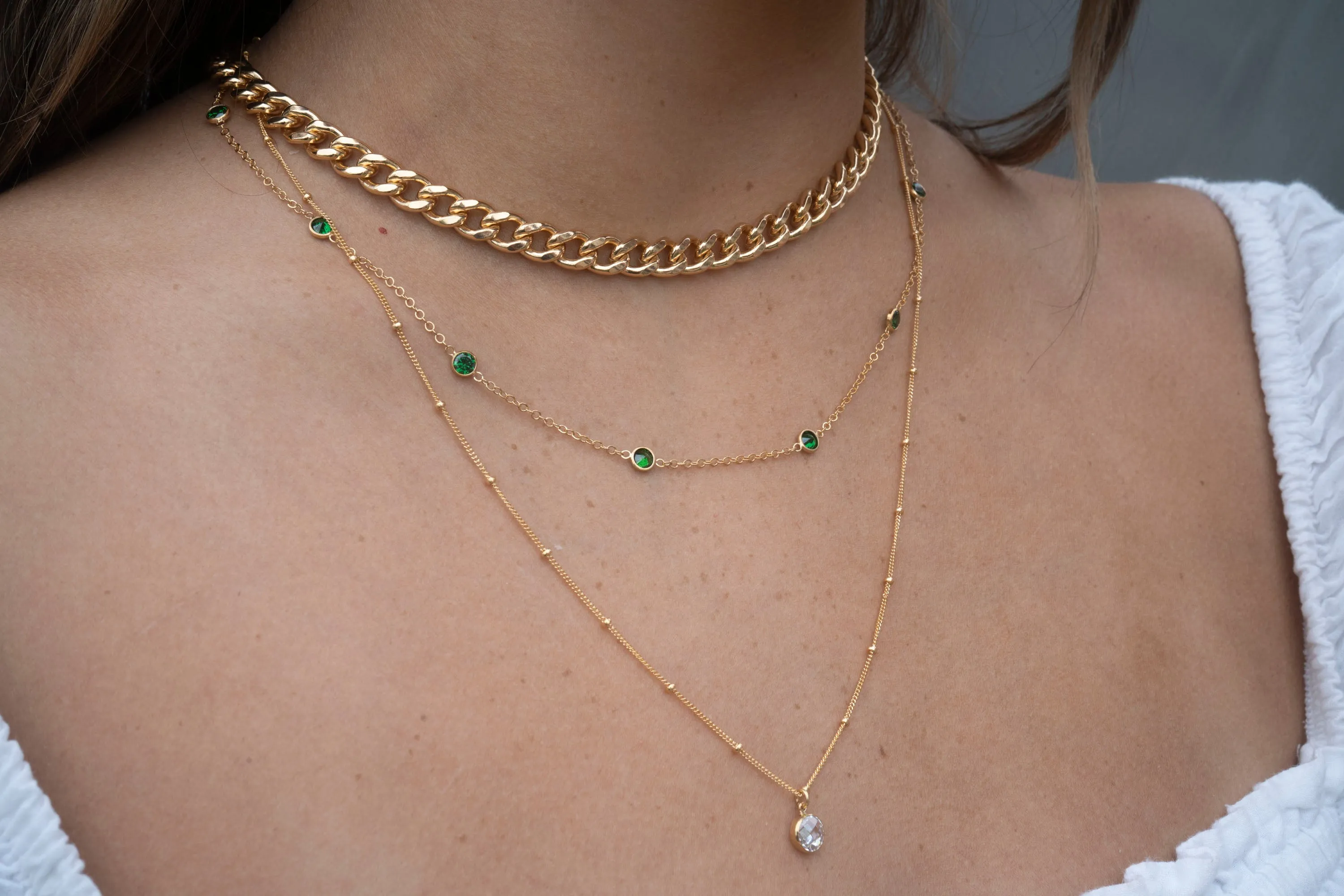 Gold Filled Emerald Satellite Necklace