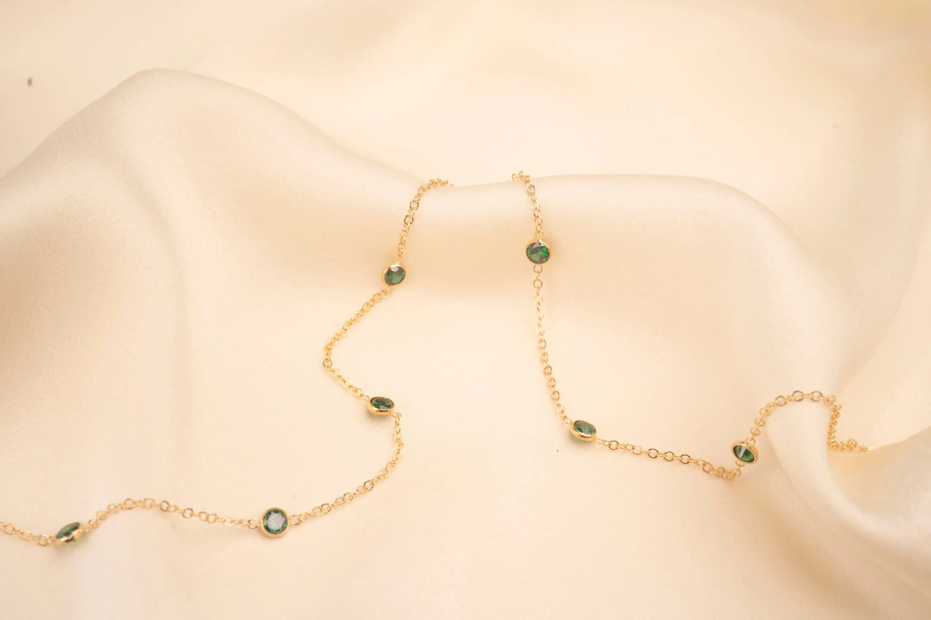 Gold Filled Emerald Satellite Necklace