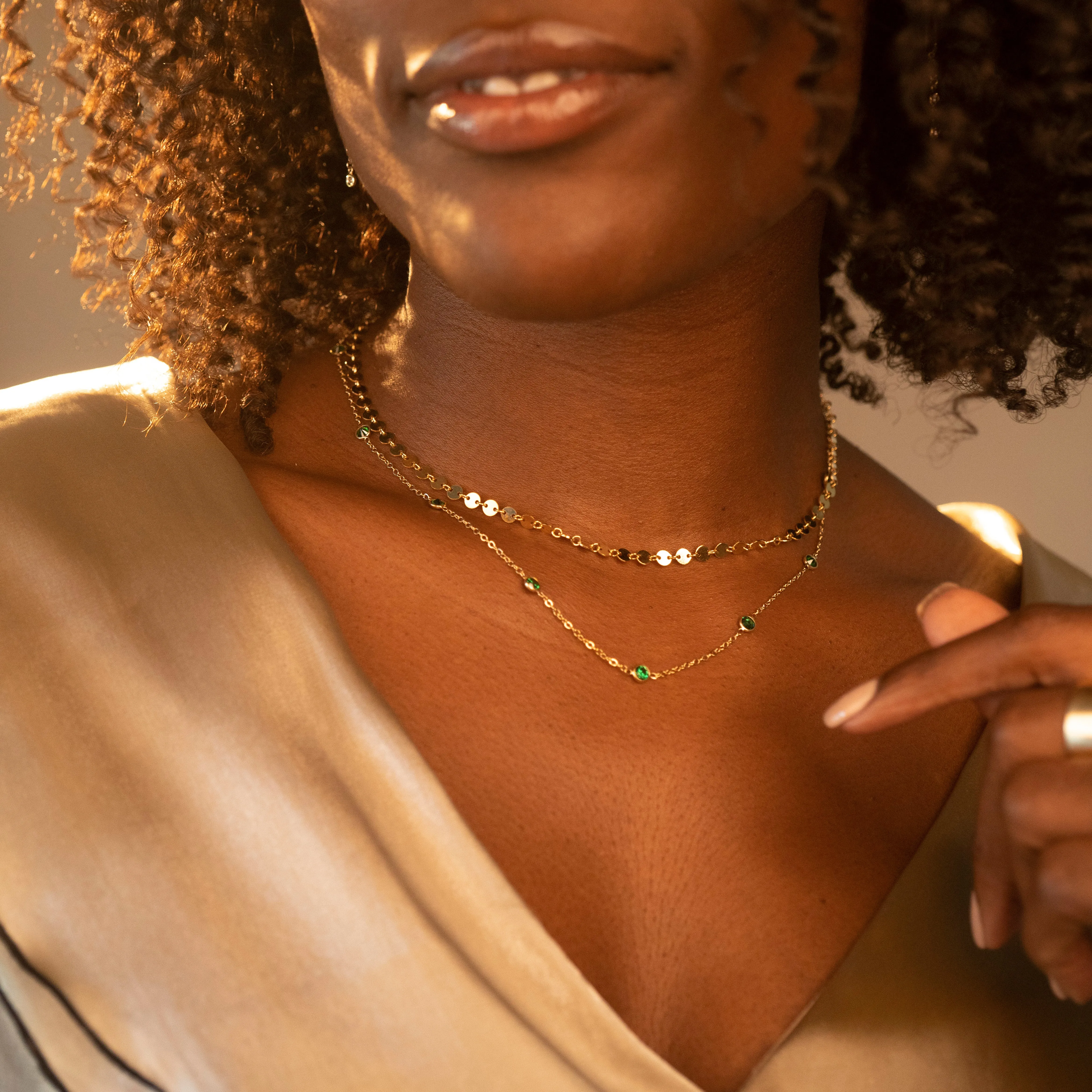 Gold Filled Emerald Satellite Necklace