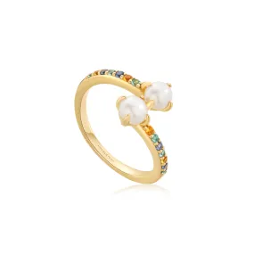 Gold Gem Pearl Wrap Ring