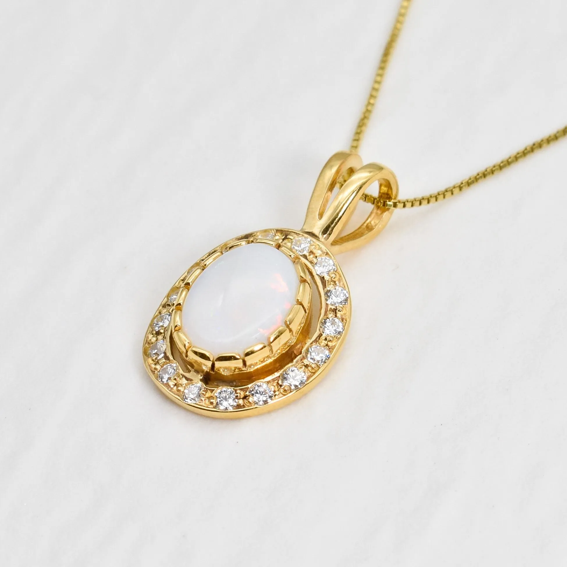 Gold Opal Pendant - White Oval Necklace - Bridal Opal Necklace