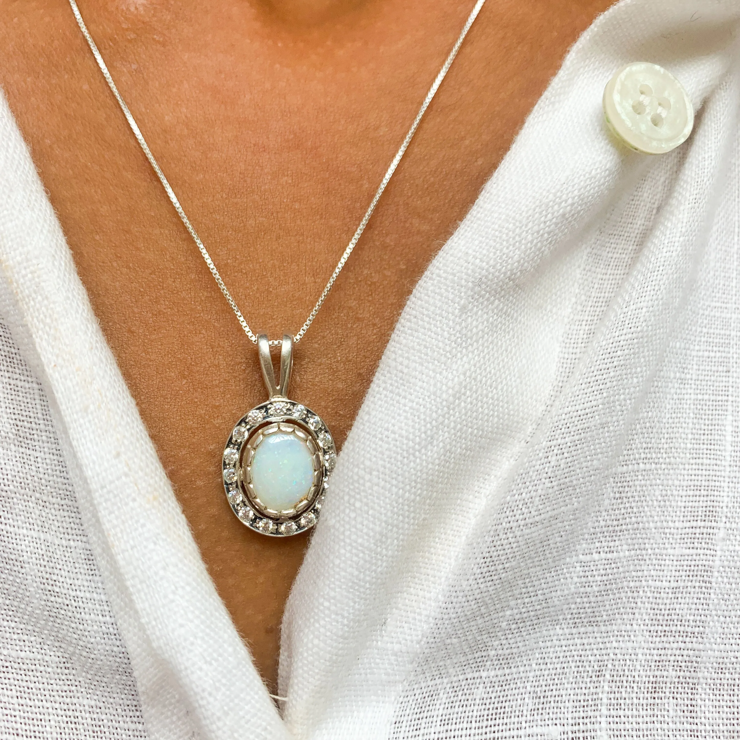 Gold Opal Pendant - White Oval Necklace - Bridal Opal Necklace