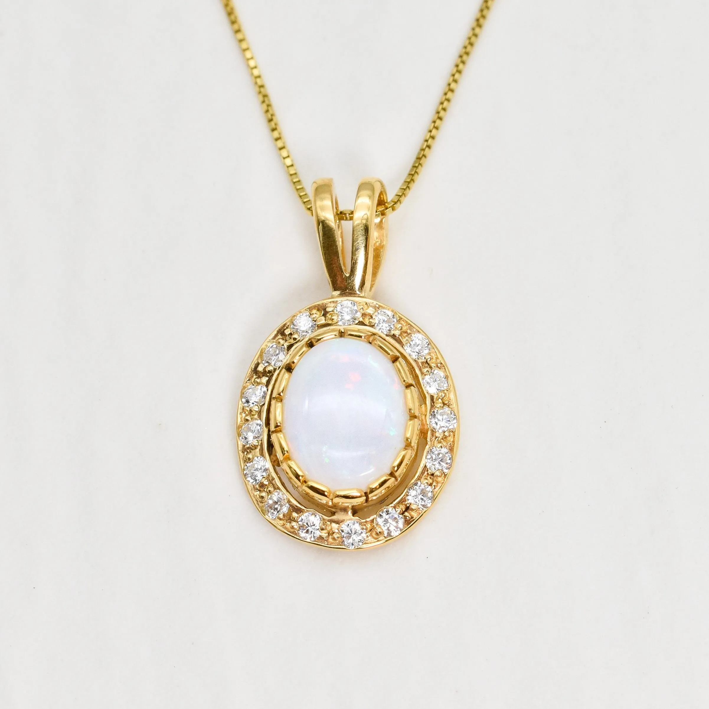 Gold Opal Pendant - White Oval Necklace - Bridal Opal Necklace