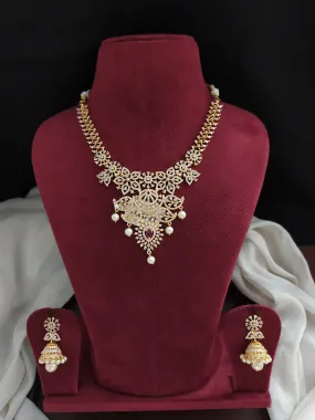 Gold-plated Ad & Zircon Necklace Set With Pearl Drops